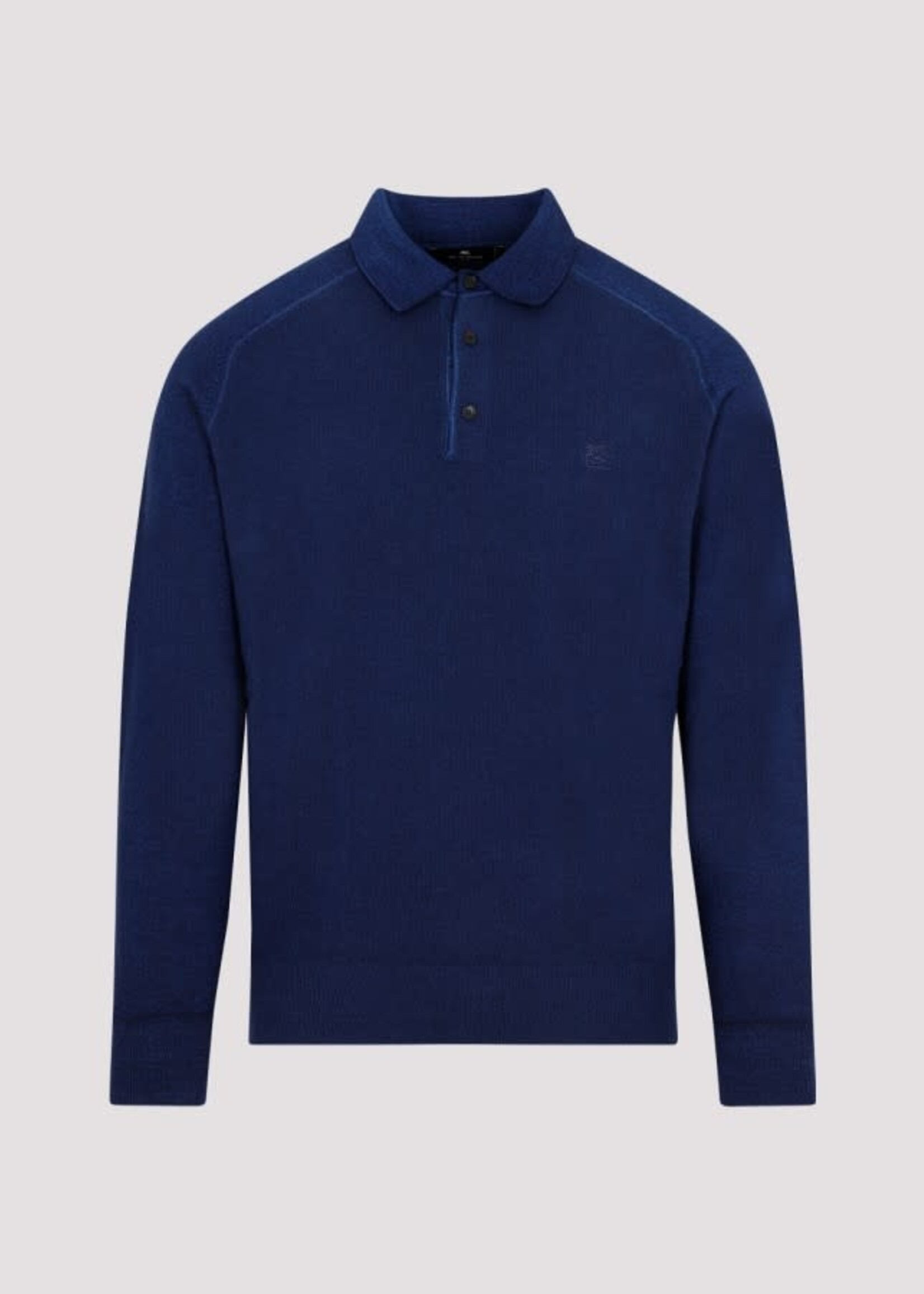 Etro Etro Knitwear, Blue, Virgin Wool Collared Button Up Long Sleeve Polo