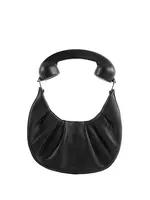 Puppets and Puppets Puppets and Puppets Bag, Black, Leather Magnetic Closure Hobo Bag w/ Phone Top Handle