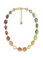 Goossens Goossens Necklace, Multi, Gold Pleated Brass Cabochons Crystal Rock Collier in Rainbow