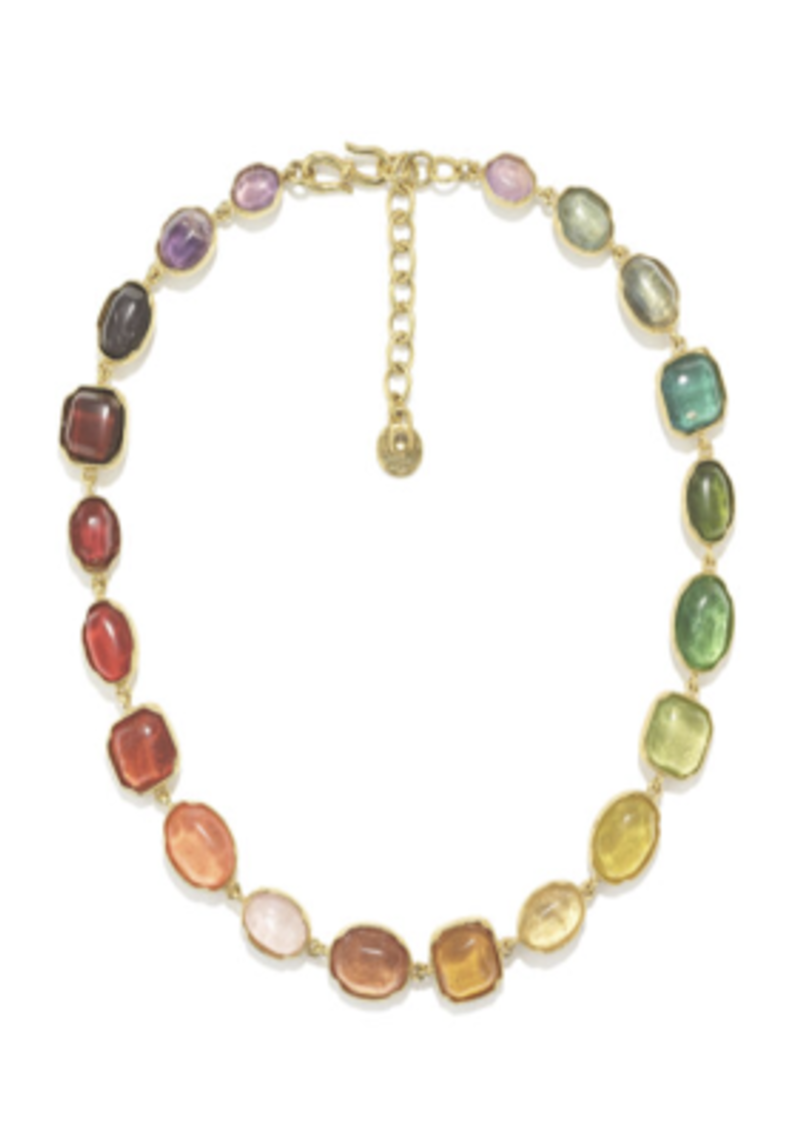 Goossens Goossens Necklace, Multi, Gold Pleated Brass Cabochons Crystal Rock Collier in Rainbow