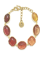 Goossens Goossens Bracelet, Multi, Gold Pleated Brass Cabochons Crystal Rock Bracelet in Red Rainbow & Gold
