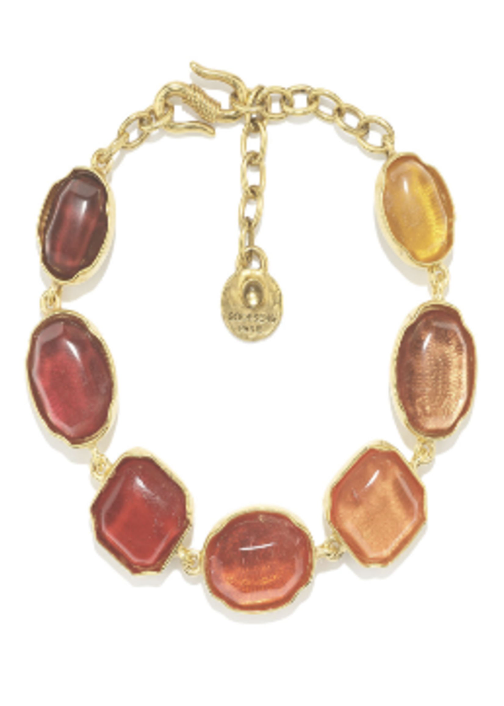 Goossens Goossens Bracelet, Multi, Gold Pleated Brass Cabochons Crystal Rock Bracelet in Red Rainbow & Gold