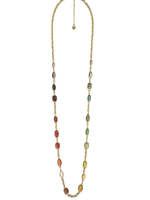 Goossens Goossens Necklace, Multi, Gold Pleated Brass Cabochons Crystal Rock Long Necklace in Rainbow