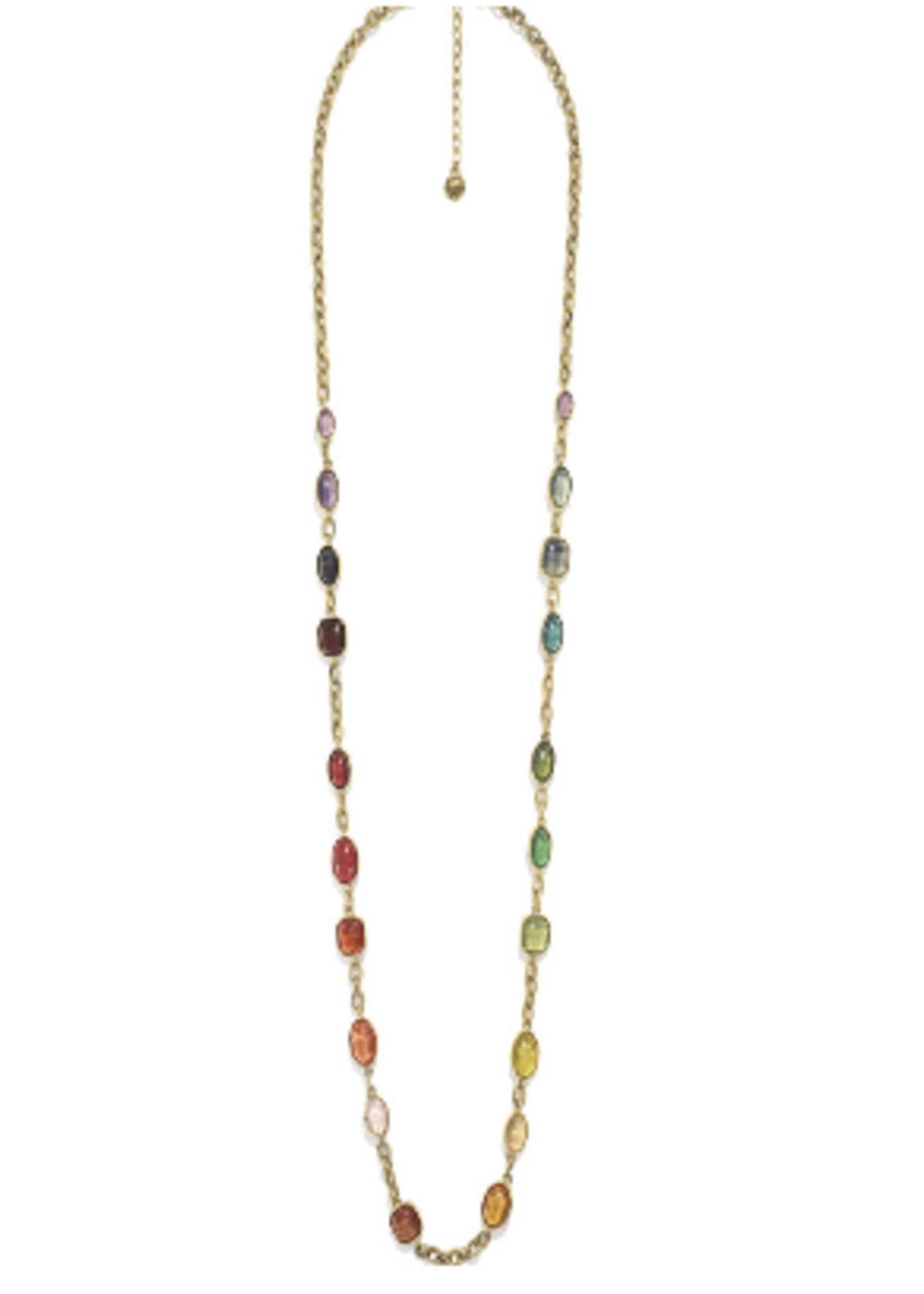 Goossens Goossens Necklace, Multi, Gold Pleated Brass Cabochons Crystal Rock Long Necklace in Rainbow