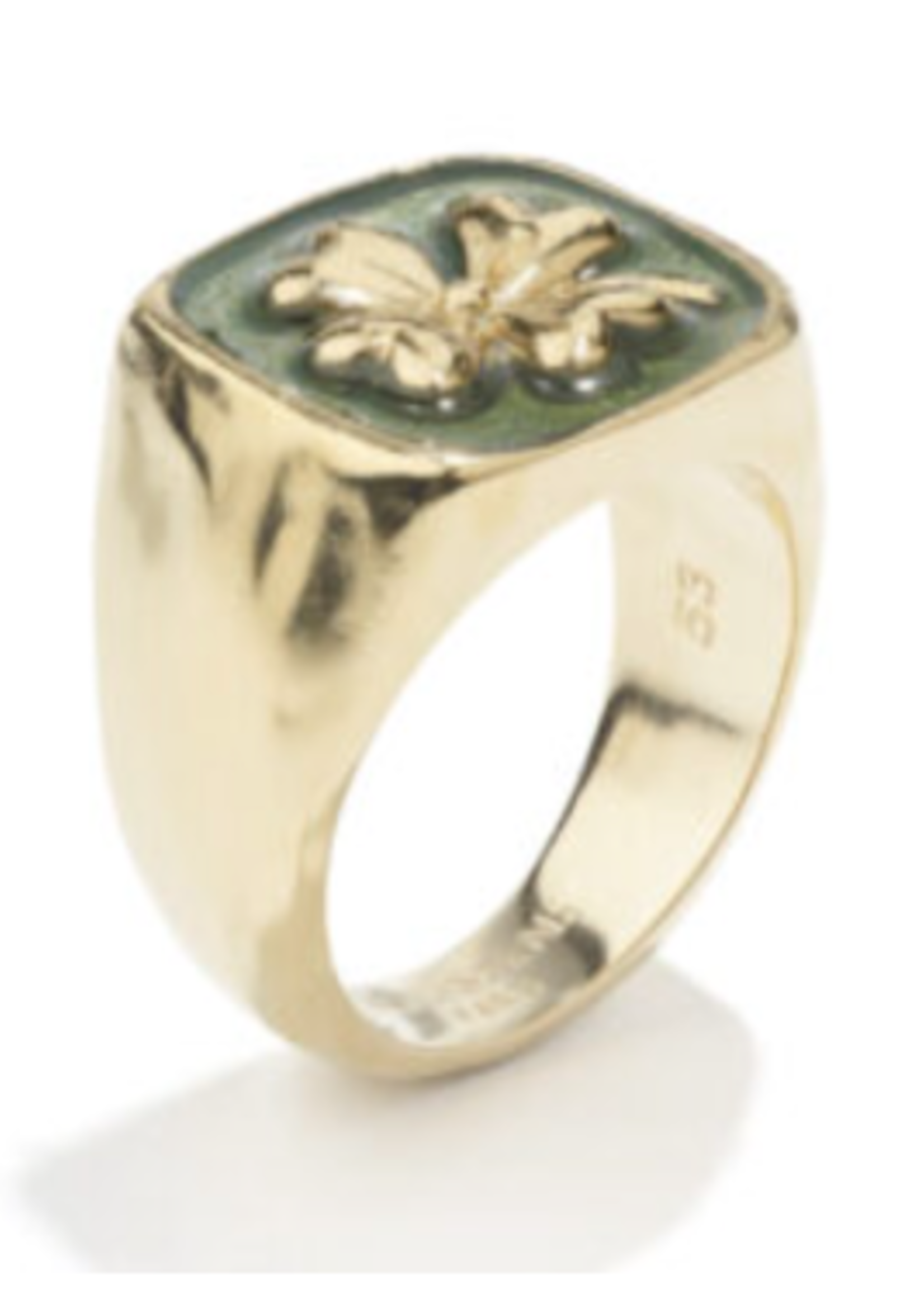 Goossens Goossens Ring, Gold, Trefle Bague Talisman in Gold & Bottle Green