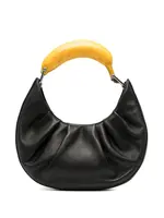 Puppets and Puppets Puppets and Puppets Bag, Black, Leather Magnetic Closure Hobo Bag w/ Banana Top Handle
