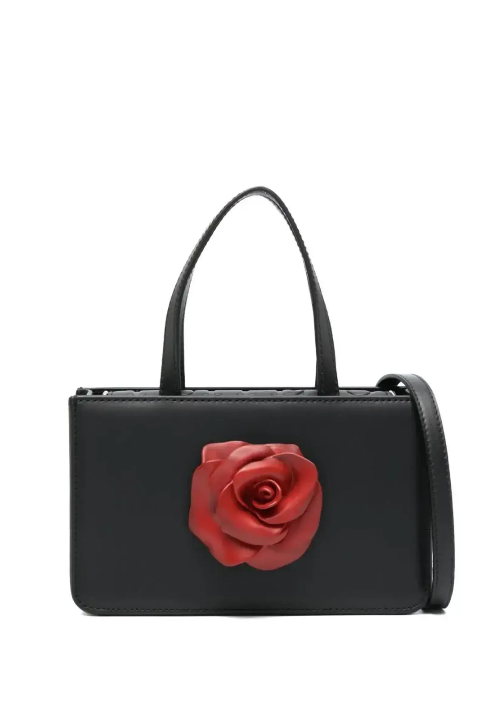 Puppets and Puppets Puppets and Puppets Bag, Multi, Leather Small Rose Bag In Black & Red w/ Shoulder Strap