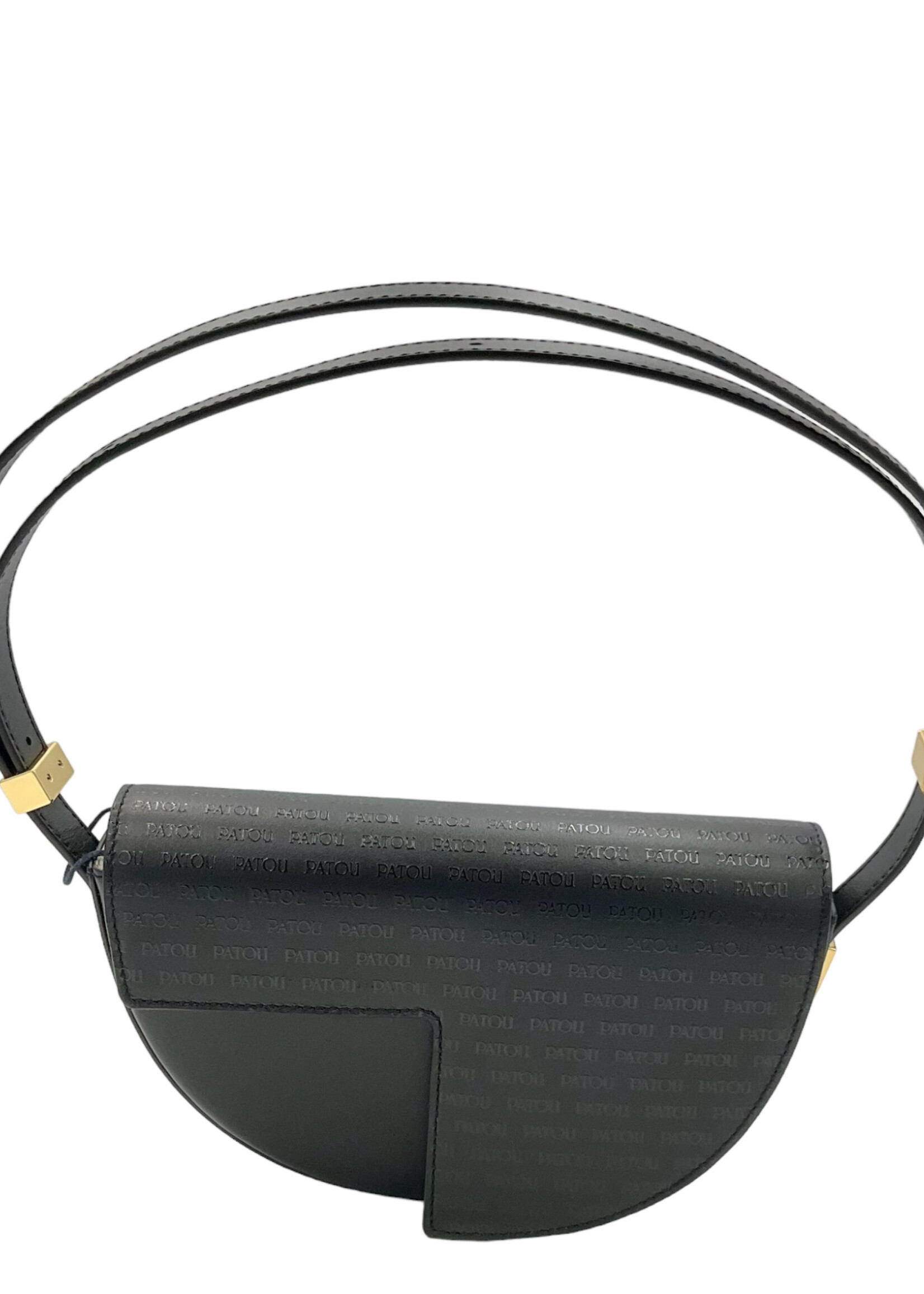 Patou Patou Bag, Black, Le Petit Patou Bag in Glossy Black w/ Logo Embossed