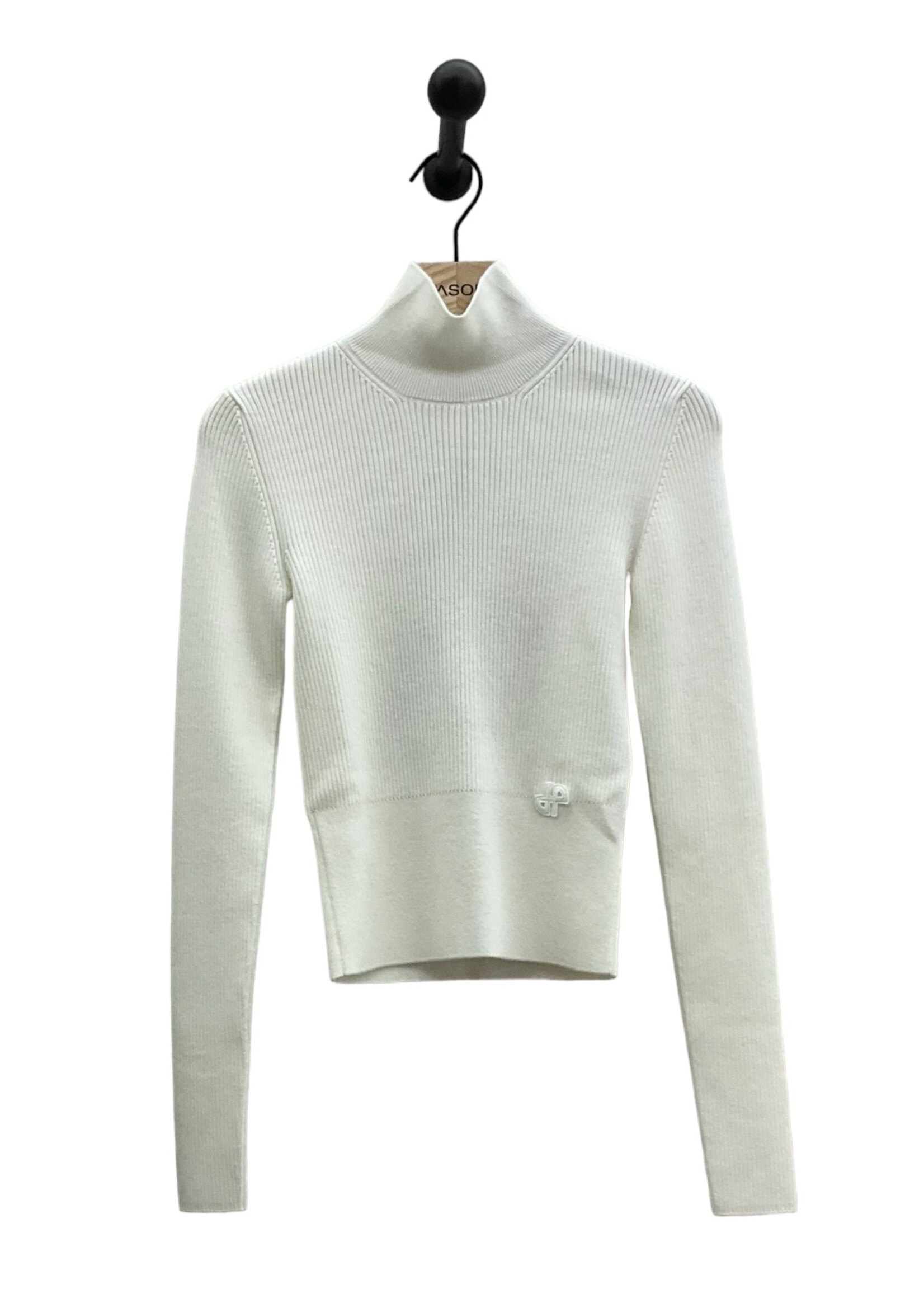 Patou Patou Knitwear, White, Merino Wool Slim Fit High Neck Ribbed Jumper in Avalanche