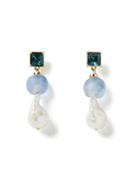 Wales Bonner Wales Bonner Earrings, Blue, Song Gold Plated Brass Recycled Earrings In Blue w/ Freshwater Pearls and an Emerald Swarovski