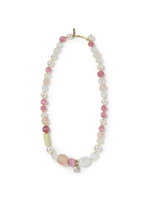 Wales Bonner Wales Bonner Necklace, Multi, Story Recycled Hand Painted Necklace In Pink & Multi w/ Freshwater Pearls & Swarovski Crystal Pendant