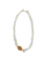 Wales Bonner Wales Bonner Necklace, Multi, Story Recycled Hand Painted Necklace In Red & Multi w/ Freshwater Pearls & Swarovski Crystal Pendant