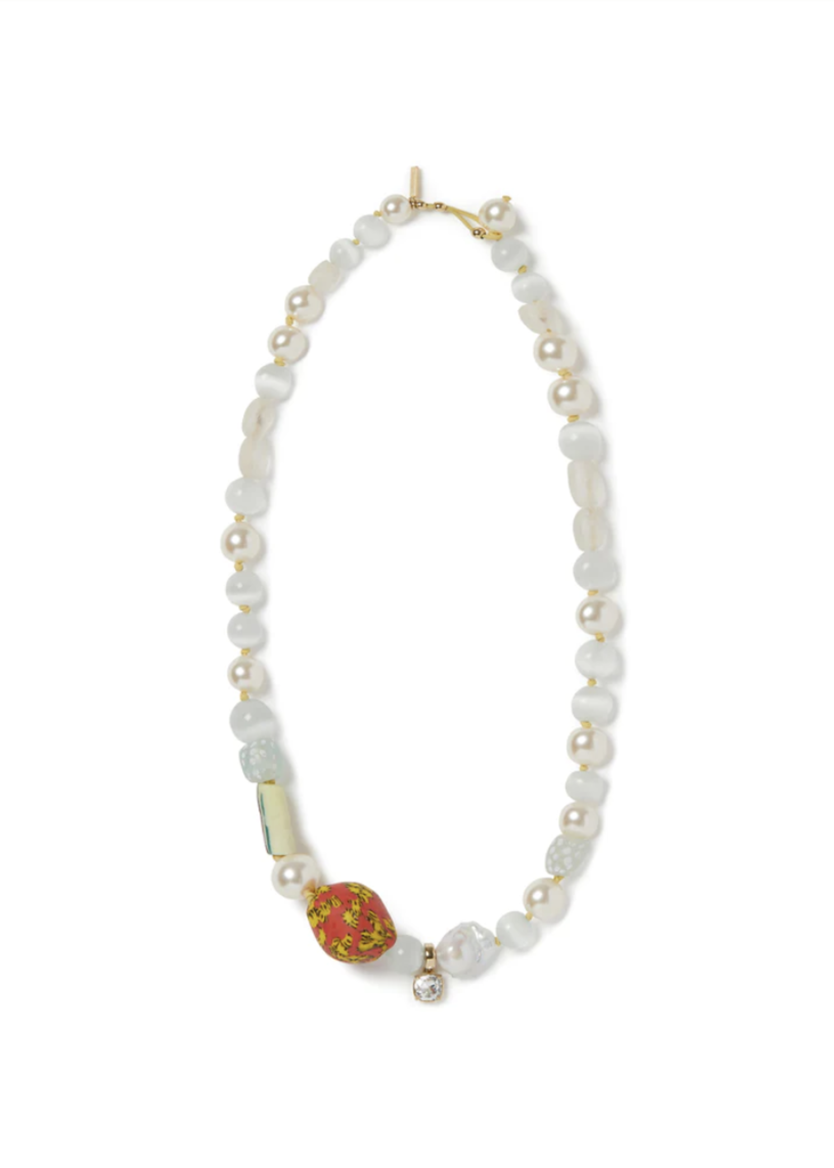 Wales Bonner Wales Bonner Necklace, Multi, Story Recycled Hand Painted Necklace In Red & Multi w/ Freshwater Pearls & Swarovski Crystal Pendant