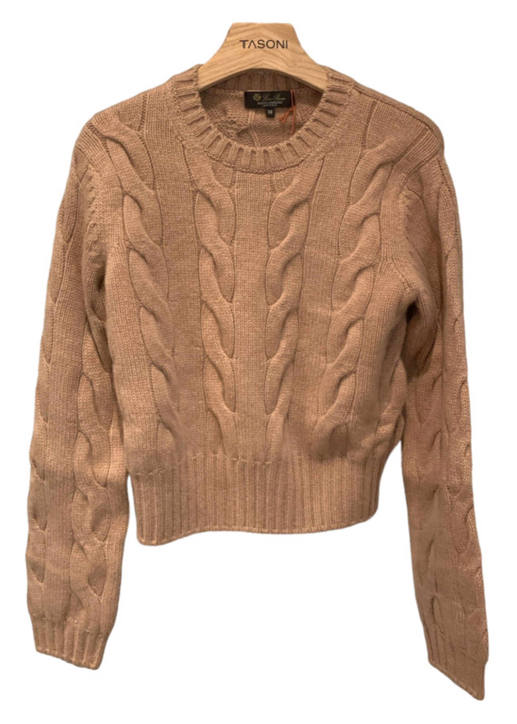 Loro Piana Loro Piana Knitwear, Brown, Napier Cashmere Crew Neck Cable Knit Sweater In Mat Tobacco Melange
