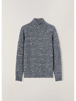 Loro Piana Loro Piana Knitwear, Multi, Lima Cashmere Collared Half Zipped Pullover In Sapphire Blue & Ivory Melange