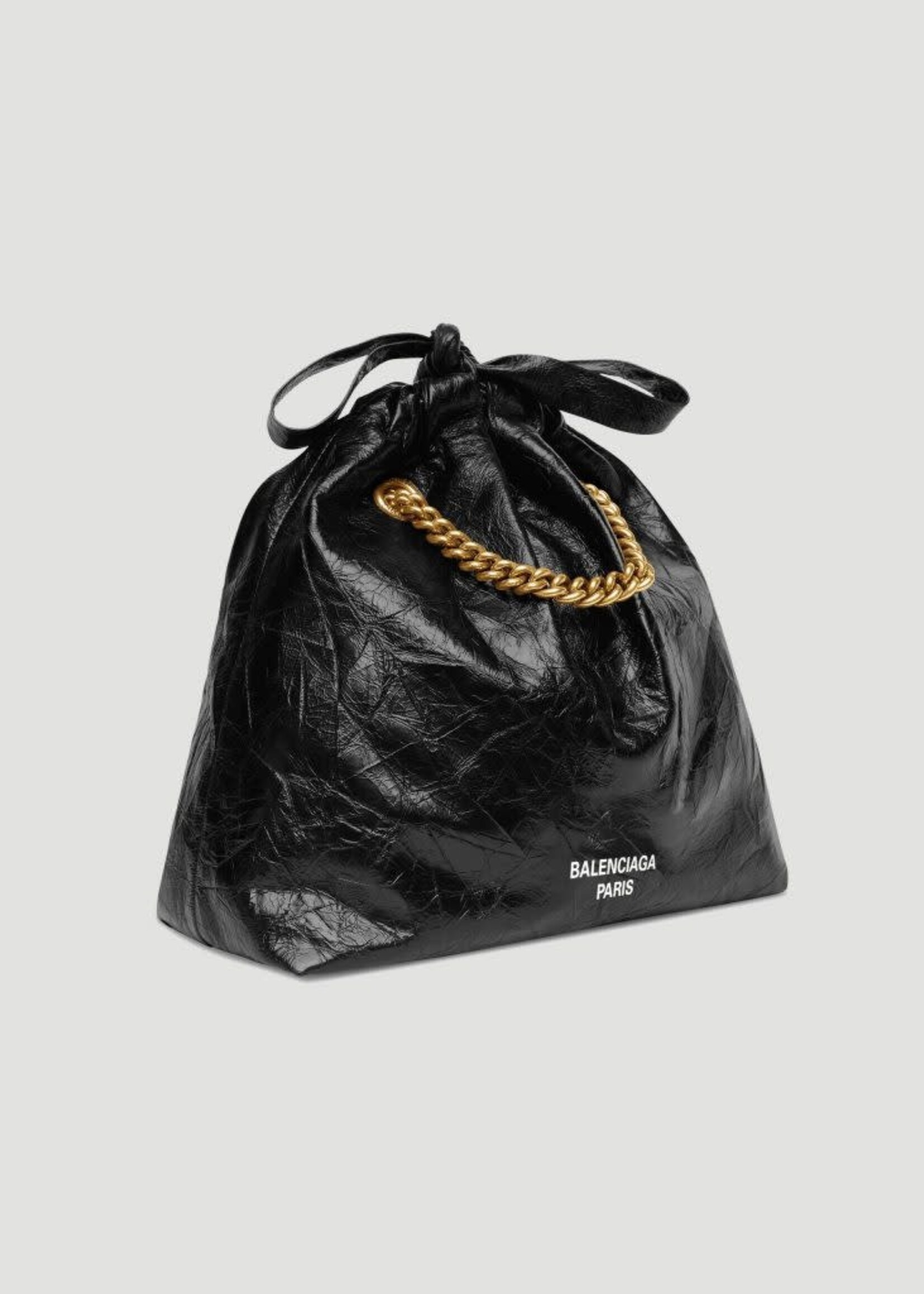 Balenciaga Balenciaga Bag, Black, Crush Calfskin Small Tote Bag w/ Gold Chain Strap