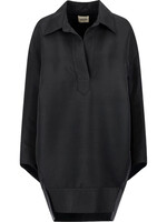 Khaite Khaite Dress, Black, Kal Wool Mix Relaxed Fit Collared V-Neck Shirt Asymmetric Mini Dress