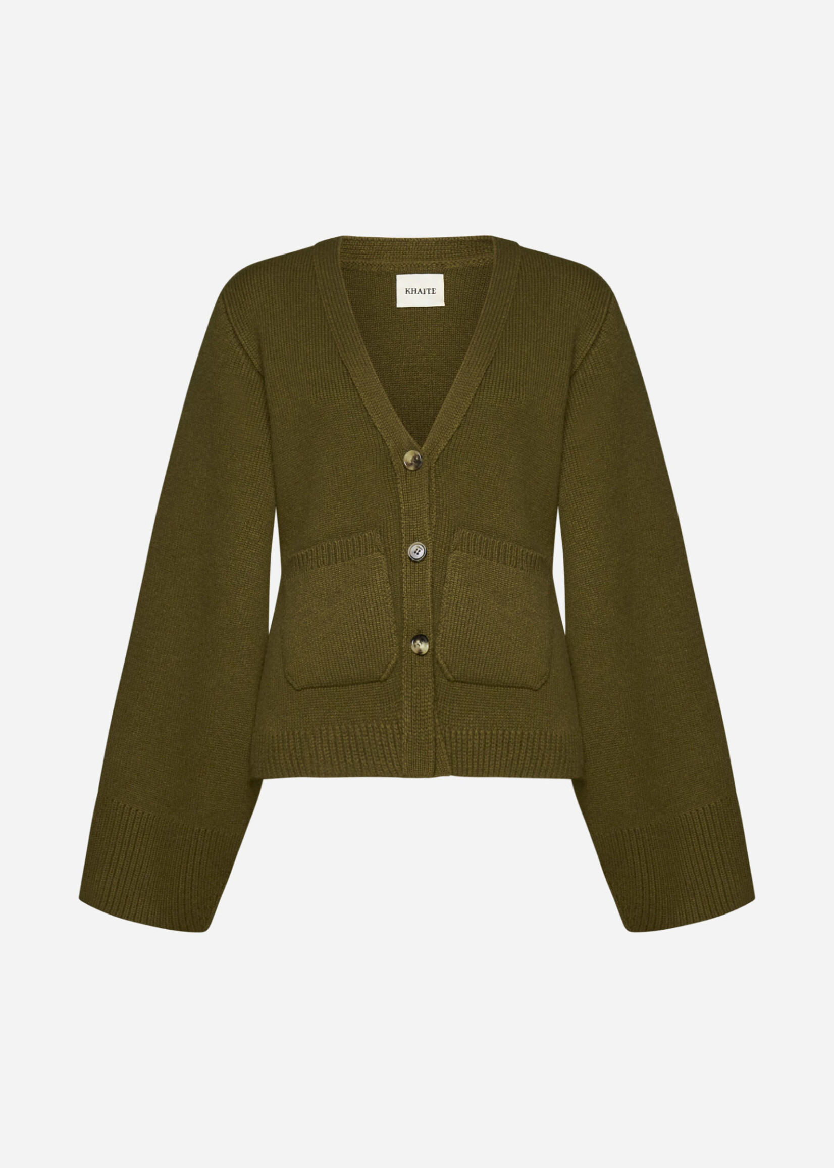 Khaite Khaite Knitwear, Green, Scarlet Cashmere V-Neck Button Up Cardigan In Avocado w/ Pockets