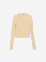 Lanvin Lanvin Knitwear, Beige, Cotton & Silk V-Neck Long Sleeve Lightweight Ribbed Cardigan In Sand