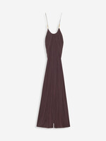 Lanvin Lanvin Dress, Brown, Sleeveless Open Cross Back Strap Long Draped Dress In Cocoa w/ Front Slit