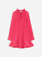 Lanvin Lanvin Dress, Pink, High Neck Long Sleeve Short Dress in Watermelon w/ Ruffles