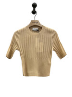 Lanvin Lanvin T-Shirt, Beige, Cotton & Silk Round Neck Short Sleeve Knit Ribbed Top In Sand