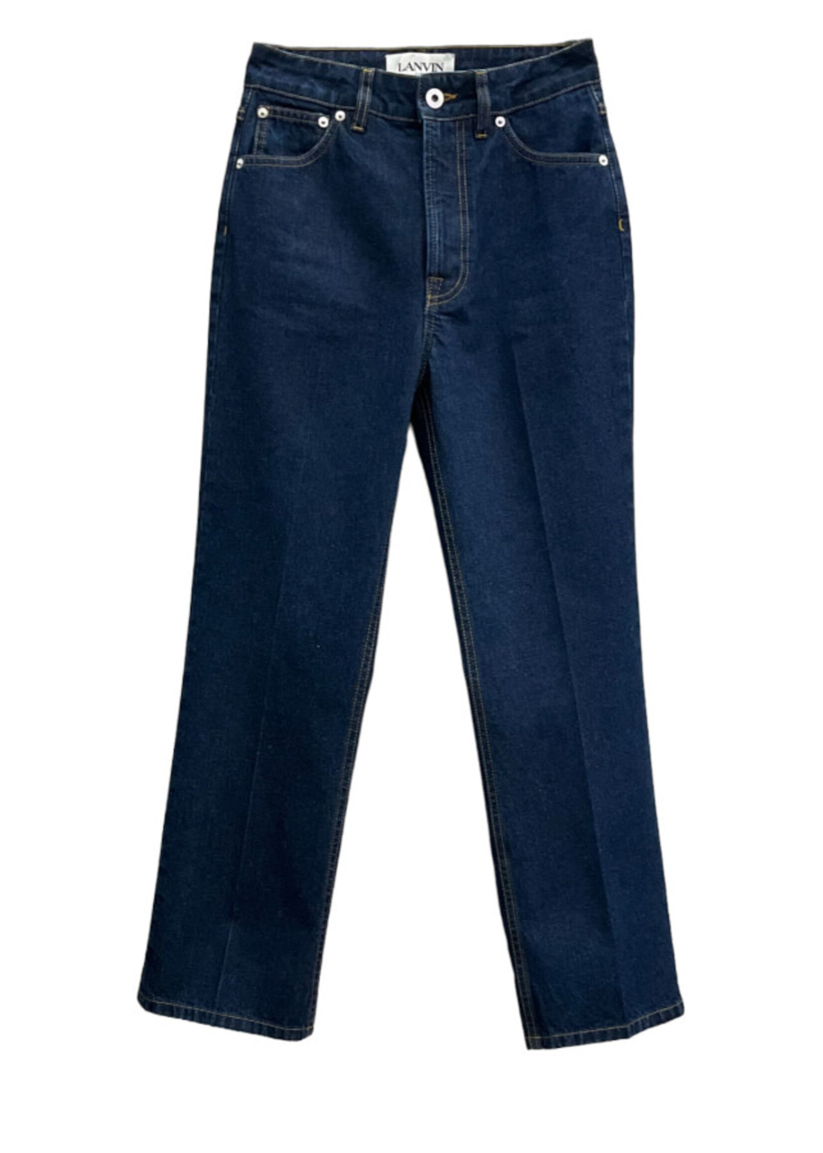 Lanvin Lanvin Jeans, Navy, Cotton Denim Flared Pants In Navy Blue w/ Pleats