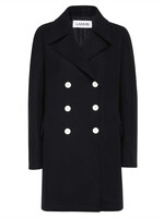 Lanvin Lanvin Coat, Black, Virgin Wool Double Breasted Caban Coat w/ Bone Buttons