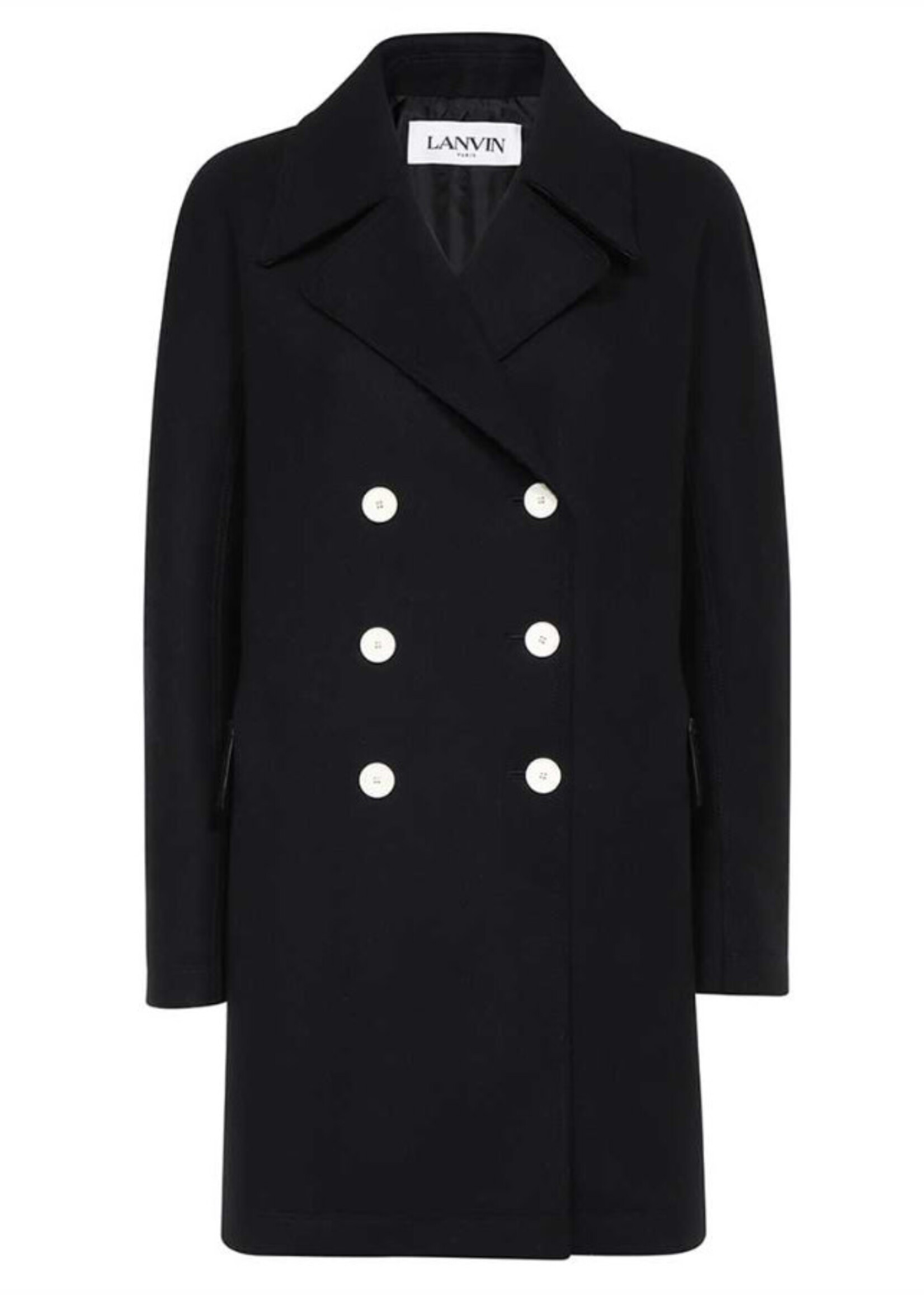Lanvin Lanvin Coat, Black, Virgin Wool Double Breasted Caban Coat w/ Bone Buttons