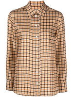 Lanvin Lanvin Shirt, Print, Silk Long Sleeve Regular Fit Houndstooth Shirt In Brown & Orange