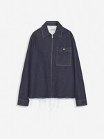 Lanvin Lanvin Shirt, Navy, Cotton Denim Collared Zip Up Overshirt In Navy Blue w/ Chest Pocket