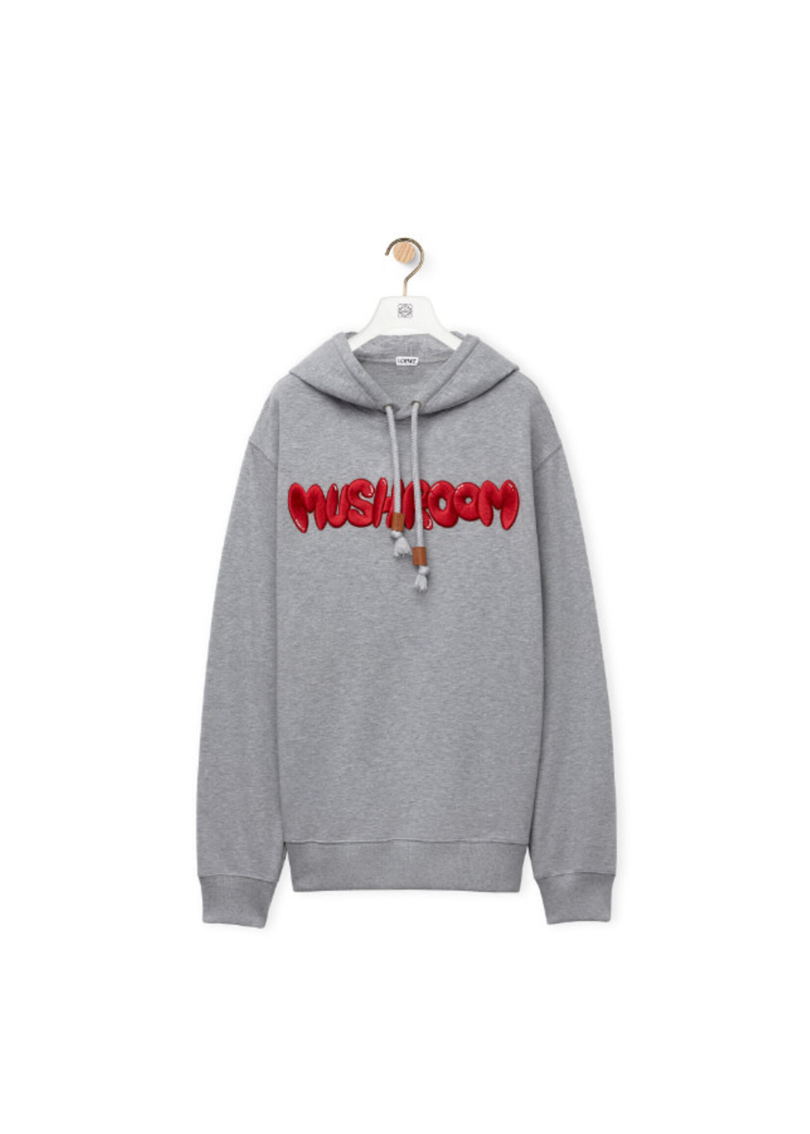 Loewe Loewe Sweatshirt, Grey, Cotton Mushroom Hoodie In Grey Melange w/ Red Foam Embroidery