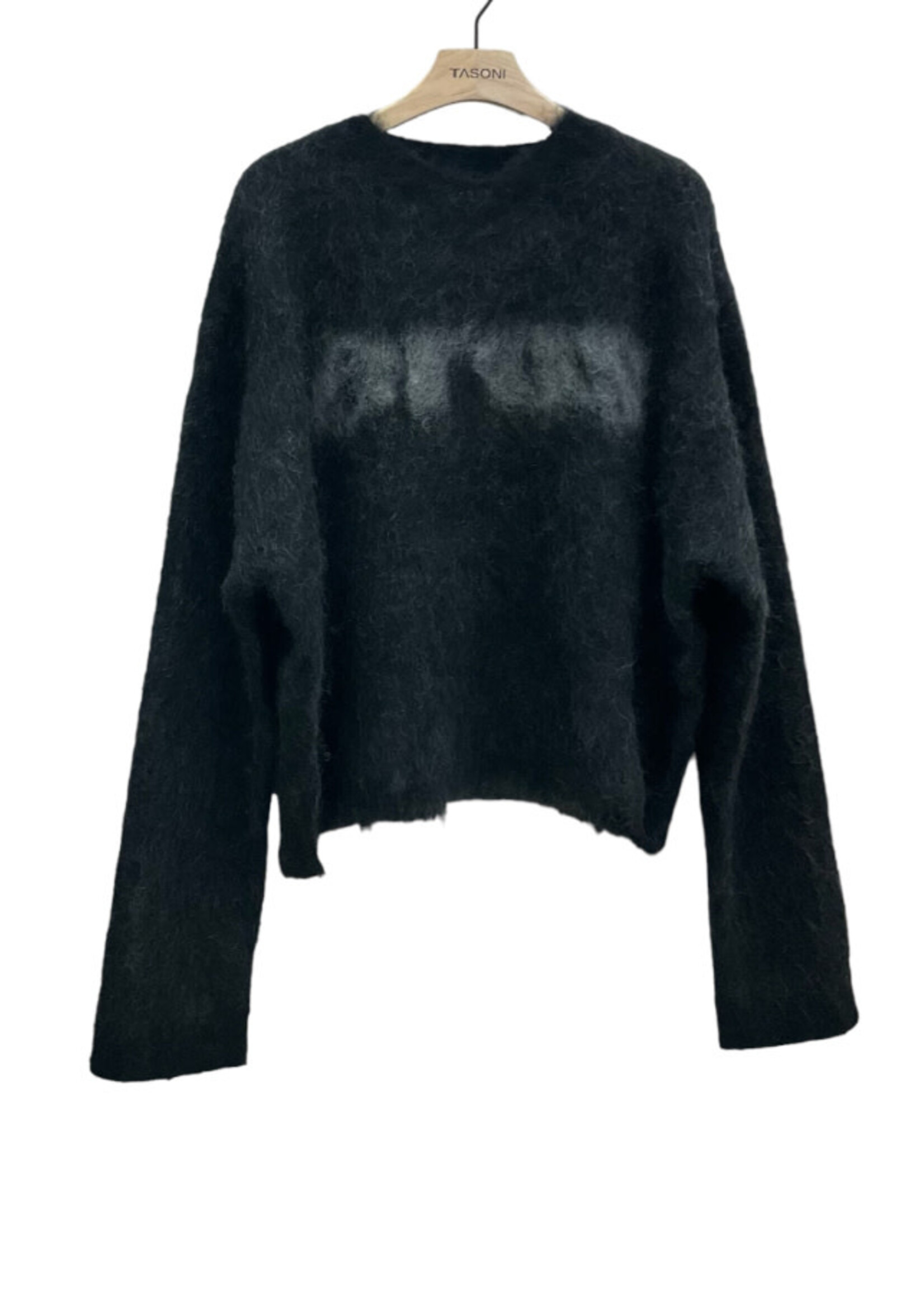 Martine Rose Martine Rose Knitwear, Print, Brushed Mohair V-Neck Jumper In Black & Charcoal w/ Eros Print