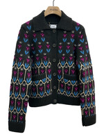 Barrie Barrie Knitwear, Multi, Cashmere Collared Round Neck Button Up Cardigan In Assam & Multicolour w/ Geometric Flower