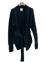 Barrie Barrie Knitwear, Black, Cashmere Open Folded Cardigan w/ Belt & Two Deep Pockets