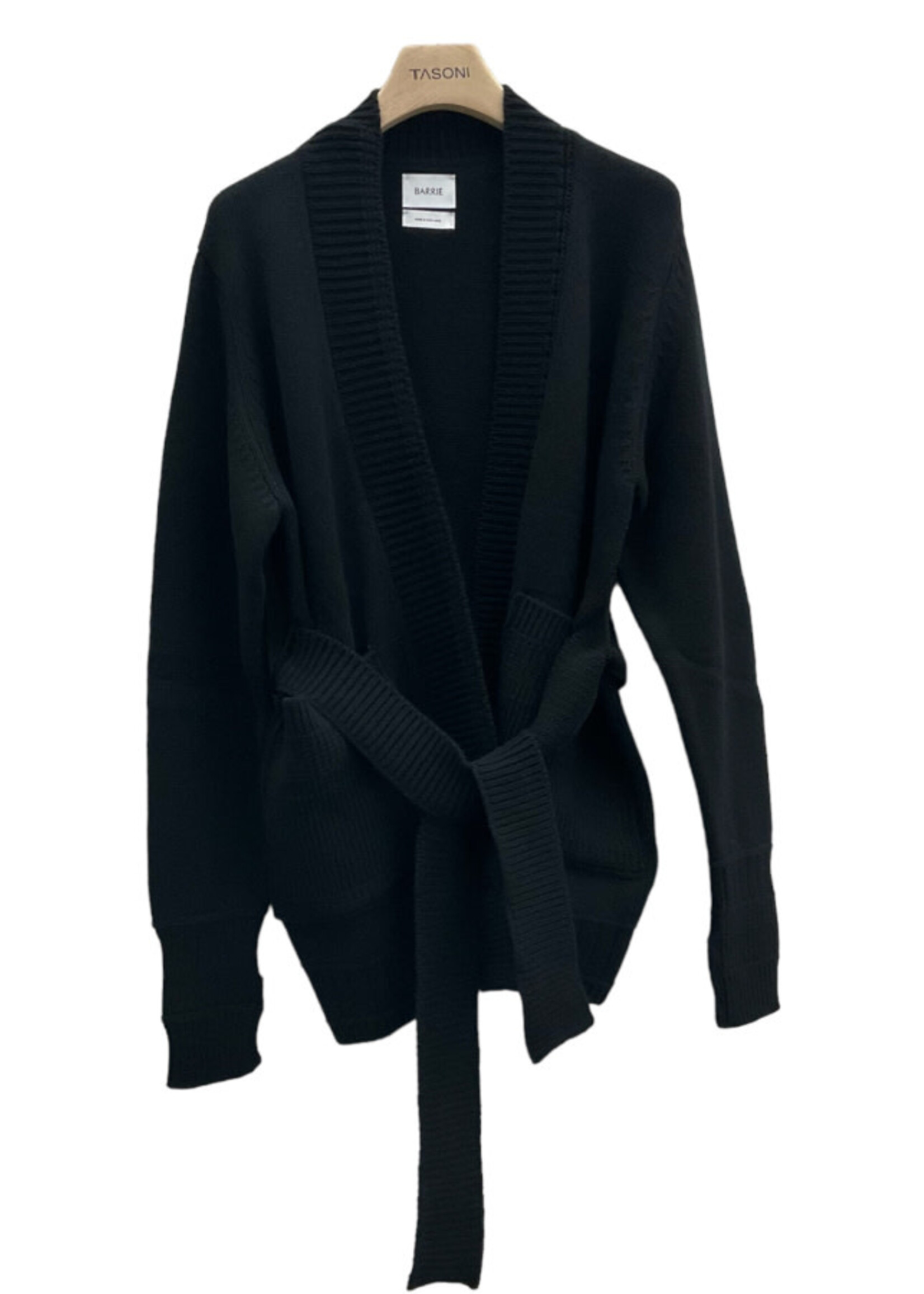 Barrie Barrie Knitwear, Black, Cashmere Open Folded Cardigan w/ Belt & Two Deep Pockets