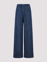 Valentino Valentino Trousers, Blue, Cotton Denim Drawstring Wide Leg Pants in Medium Blue Denim