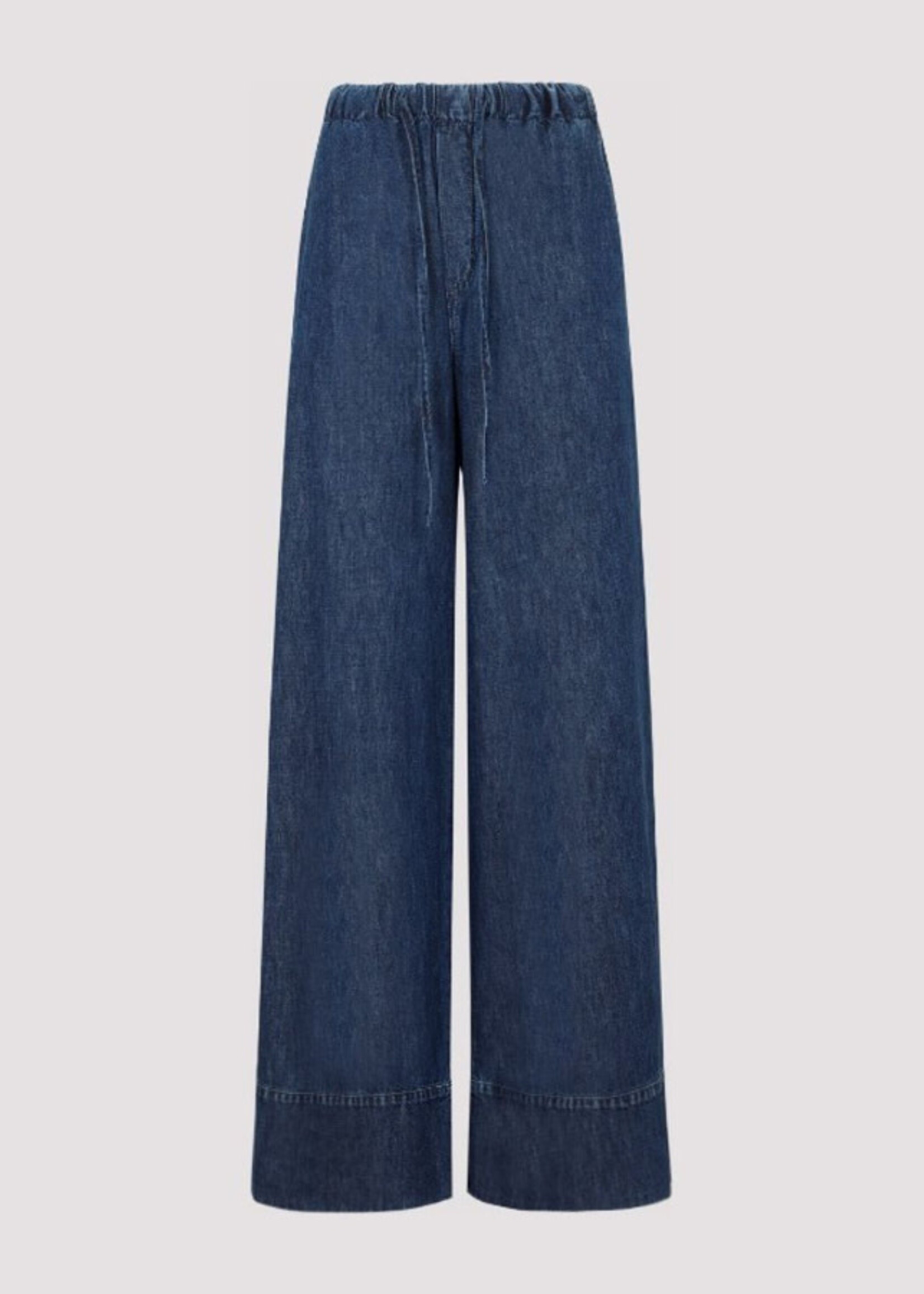 Valentino Valentino Trousers, Blue, Cotton Denim Drawstring Wide Leg Pants in Medium Blue Denim