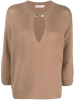 Valentino Valentino Knitwear, Beige, Cashmere V-Neck Studs Knitwear in Camel