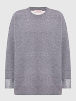 Valentino Valentino Knitwear, Grey, Wool Crew Neck Oversized Knitwear in Grey Melange