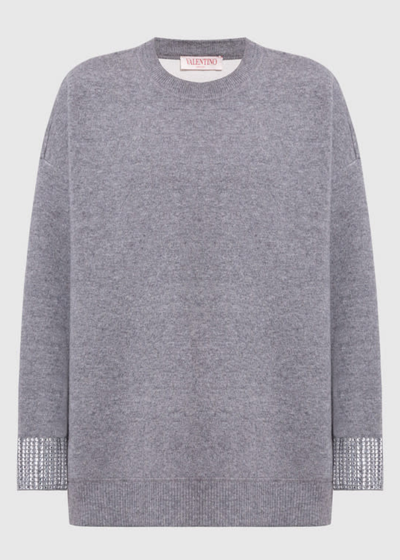 Valentino Valentino Knitwear, Grey, Wool Crew Neck Oversized Knitwear in Grey Melange