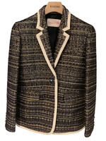 Valentino Valentino Jacket, Multi, Single Breasted Blazer Tweed Party In Navy, Gold & Avorio w/ Flap Pockets