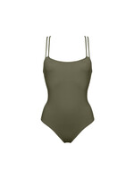 Eres Eres Swimwear, Green, Guapa Sophisticated Tank One Piece Swimsuit In Olive Noire w/ Cut Out Details