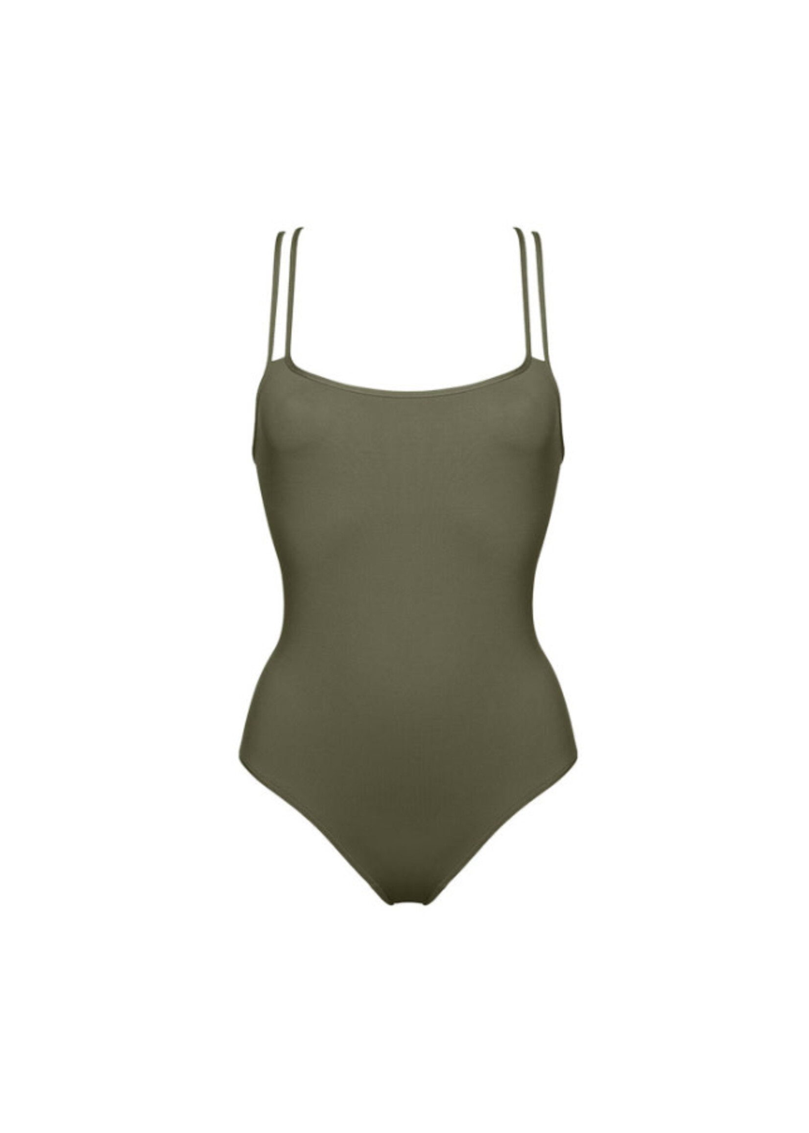 Eres Eres Swimwear, Green, Guapa Sophisticated Tank One Piece Swimsuit In Olive Noire w/ Cut Out Details