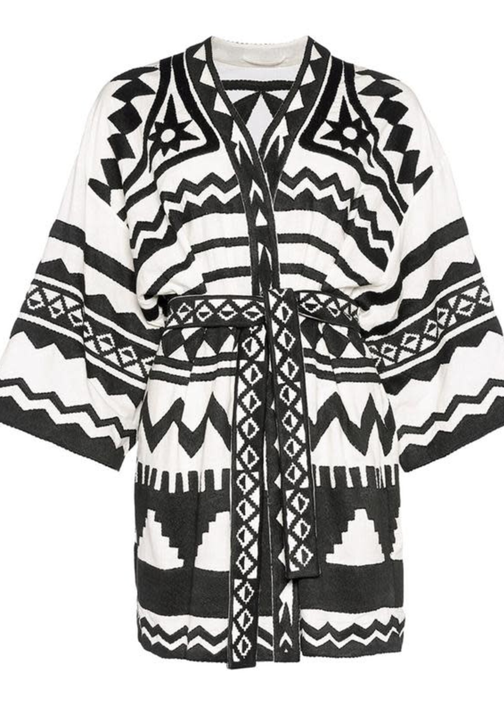 Eres Eres Robe, Print, Silence Belted Kimono in White & Black w/ Graphic Print