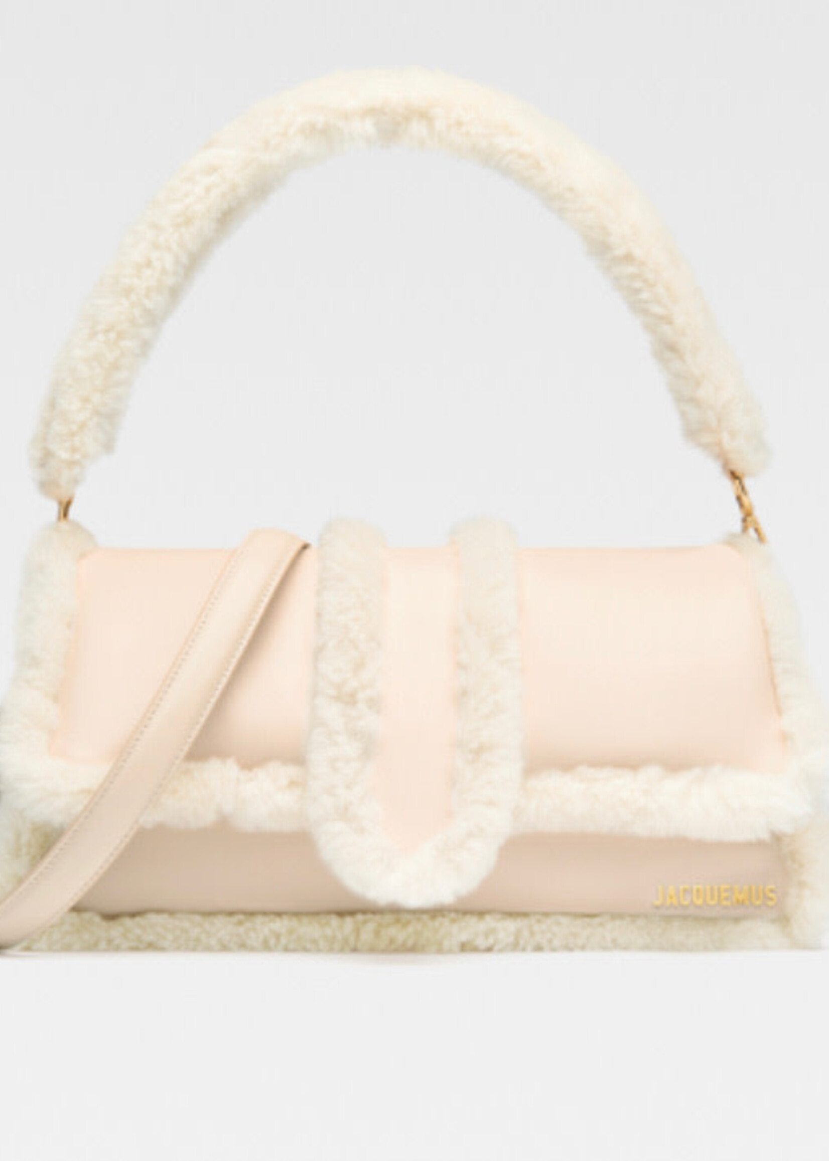 Jacquemus Jacquemus Bag, Beige, Le Petit Bambimou Doux Leather Top Handle Shoulder Bag In Light Beige w/ Shearling Details