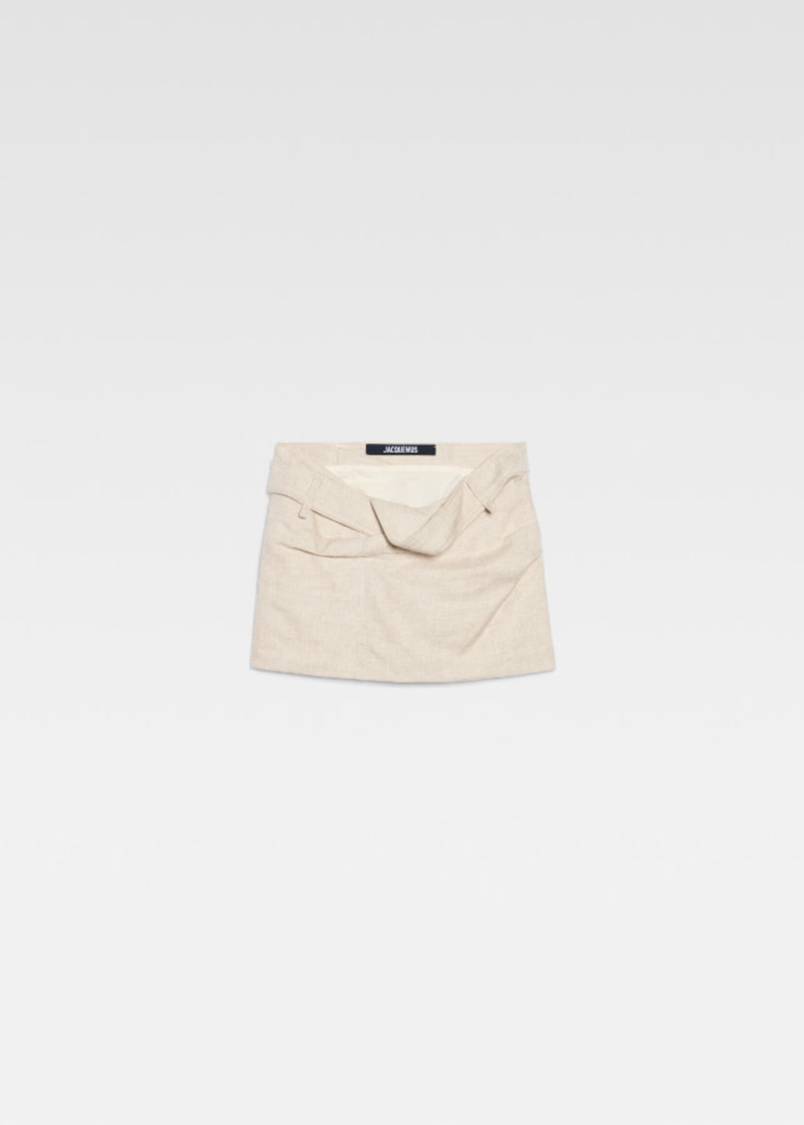 Jacquemus Jacquemus Skirt, Beige, La Mini Jupe Bahia Straight Fit Low Rise Twisted Mini Skirt In Light Beige w/ Draped Waistband
