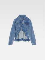 Jacquemus Jacquemus Jacket, Blue, La Veste De Nimes Caraco Collared Button Up Peplum Denim Jacket In Light Blue & Tabac w/ Rounded Open Front