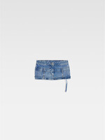 Jacquemus Jacquemus Skirt, Blue, La Mini De Nimes Criollo Low Rise Mini Skirt In Light Blue & Tabac w/ Removable Buckled Belt