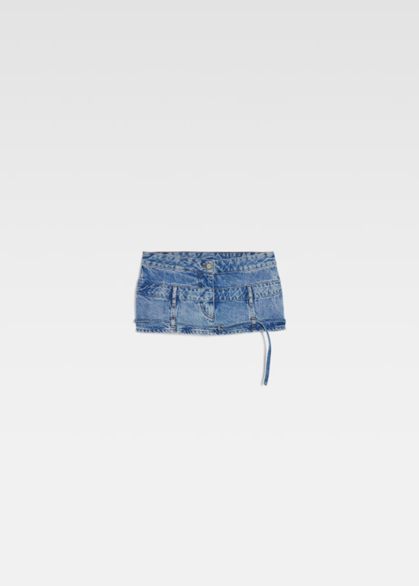 Jacquemus Jacquemus Skirt, Blue, La Mini De Nimes Criollo Low Rise Mini Skirt In Light Blue & Tabac w/ Removable Buckled Belt